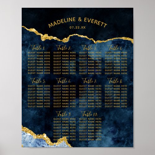 Navy Blue Gold Foil Wedding Table Seating Chart