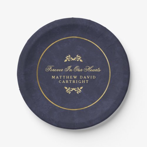 Navy Blue & Gold Forever In Hearts Memorial Plates