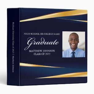 Navy Blue Gold Formal Graduation Photo Album 3 Ring Binder