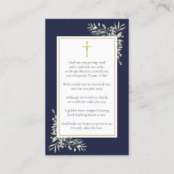 Navy Blue Gold Funeral Memorial Photo Prayer Cards | Zazzle