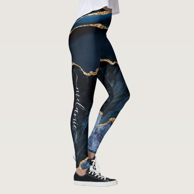 Navy Blue Gold Gemstone Your Letter Name Leggings (Right)