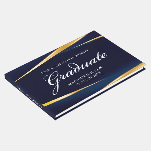 Navy Blue Gold Geometric Custom Formal Graduation Guest Book
