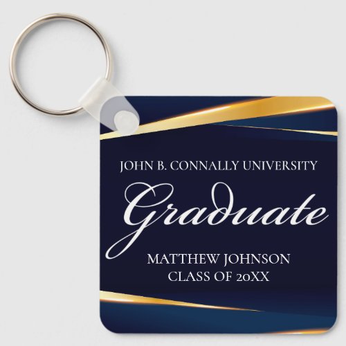 Navy Blue Gold Geometric Formal Graduation Custom Keychain