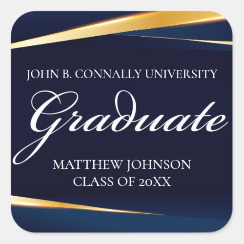 Navy Blue Gold Geometric Formal Graduation Custom Square Sticker