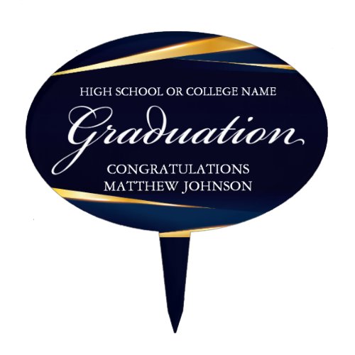 Navy Blue Gold Geometric Formal Graduation Party Cake Topper