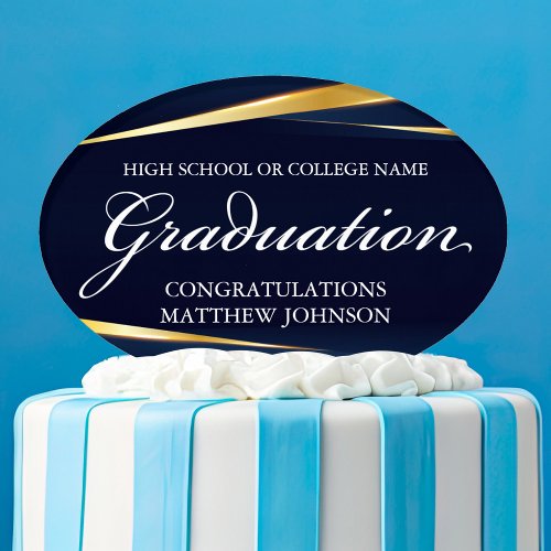 Navy Blue Gold Geometric Formal Graduation Party Cake Topper