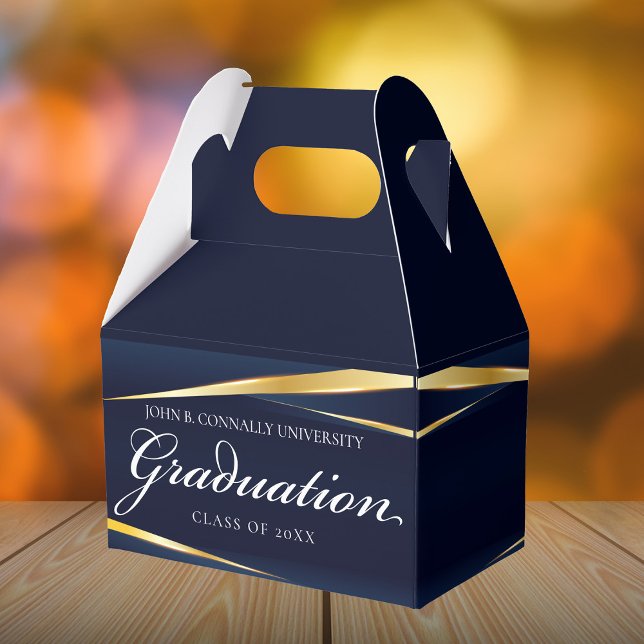 Navy Blue Gold Geometric Formal Graduation Party Favor Boxes (Creator Uploaded)