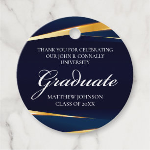 Navy Blue Gold Geometric Formal Graduation Party Favor Tags