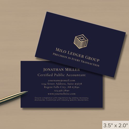 Navy Blue Gold Geometric Logo Business Card - Product | North Red Vine