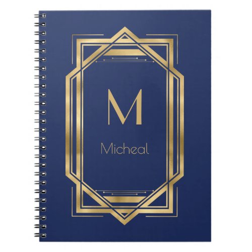 Navy Blue   Gold Geometric  Monogram  Name   Notebook