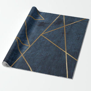 Navy Blue Gold Geometric Stylish Chic Wrapping Paper