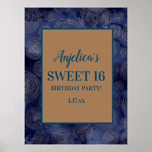 Navy Blue Gold Girls Sweet 16 Poster