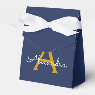 Navy Blue Gold Girly Script Monogram Name Modern Favor Boxes