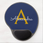 Navy Blue Gold Girly Script Monogram Name Modern Gel Mouse Pad<br><div class="desc">Gold and Navy Blue Monogram Add Your Own Name Mousepad (Mouse Pad). This makes the perfect sweet 16 birthday,  wedding,  bridal shower,  anniversary,  baby shower or bachelorette party gift for someone that loves glam luxury and chic styles.</div>