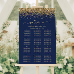 Navy Blue Gold Glitter 12-Table Wedding Seating Foam Board