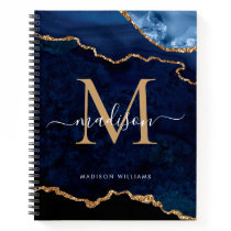 Navy Blue Gold Glitter Agate Geode Monogram Notebook Navy Blue Gold Glitter Agate Geode Monogram Notebook
