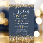 Navy Blue Gold Glitter Any Age 40th Birthday  Invitation<br><div class="desc">Celebrate in style with this Navy Blue Gold Glitter Any Age 40th Birthday Invitation. Featuring a deep navy background with shimmering gold glitter accents, this elegant and modern design is perfect for milestone birthday celebrations. Whether it’s a formal dinner or a lively party, this invitation sets the perfect tone for...</div>