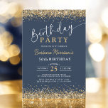 Navy Blue Gold Glitter Any Age 50th Birthday  Invitation<br><div class="desc">Celebrate a milestone in elegance with this Navy Blue Gold Glitter Any Age 50th Birthday Invitation. Featuring a deep navy blue background with shimmering gold glitter details, this stylish design is perfect for a sophisticated and memorable birthday celebration. Ideal for a formal gathering or a lively party, this invitation adds...</div>