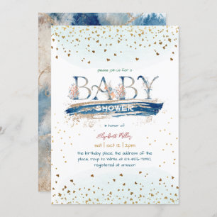 Navy Blue Gold Glitter Baby Boy Shower Invitation