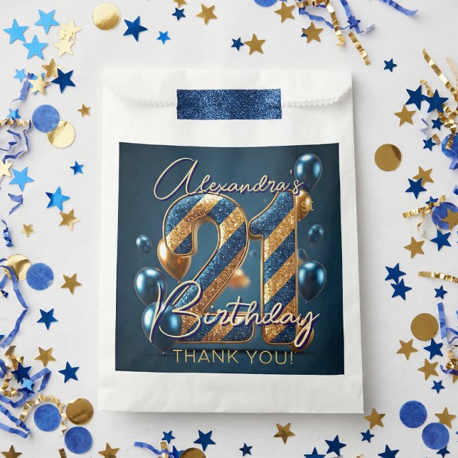 Navy Blue Gold Glitter Balloons 21st Birthday Favor Bag (Creator Uploaded)