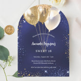 Blue Gold Glitter 18th Birthday Party Invitation | Zazzle