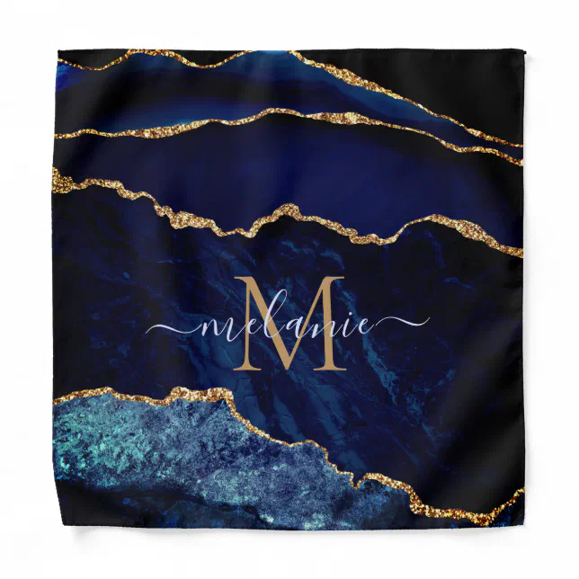 Navy Blue Gold Glitter Bandana Custom Name Letter | Zazzle