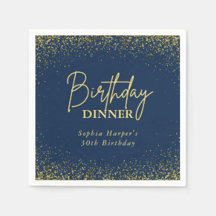 Navy Blue Gold Glitter Confetti Birthday Dinner Napkins