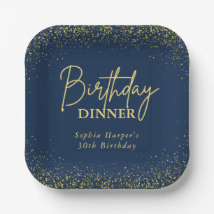 Navy Blue Gold Glitter Confetti Birthday Dinner Paper Plates