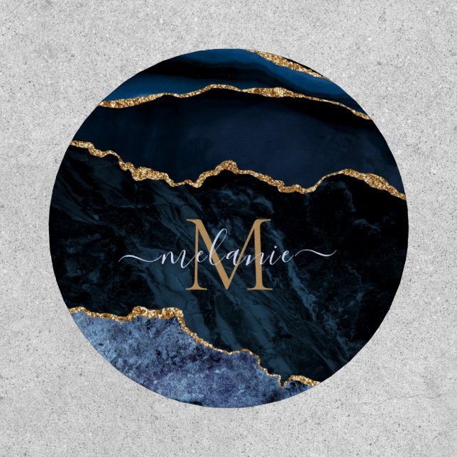 Navy Blue Gold Glitter Custom Letter Name Patch (Front)