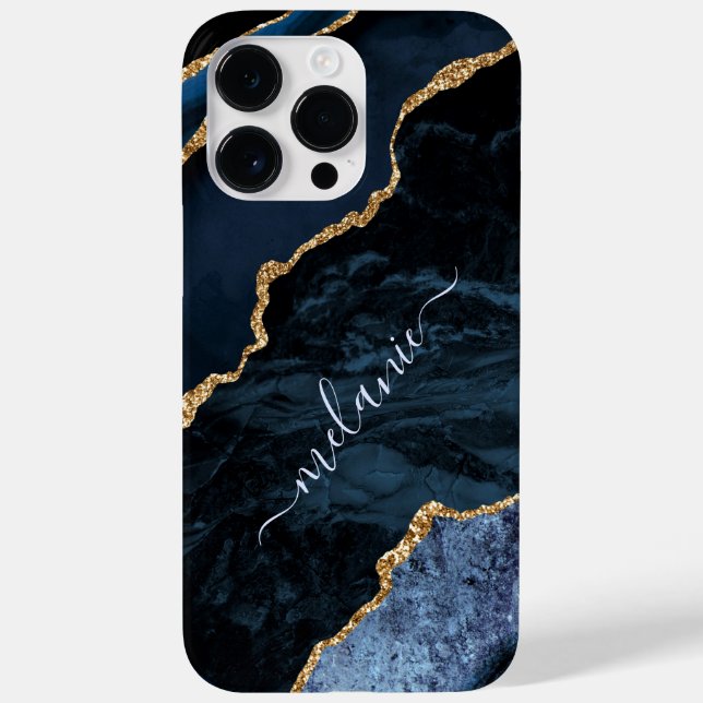 Navy Blue Gold Glitter Custom Name iPhone Case (Back)