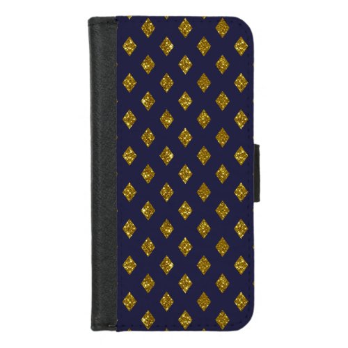 Navy Blue Gold Glitter Diamond Pattern iPhone 87 Wallet Case