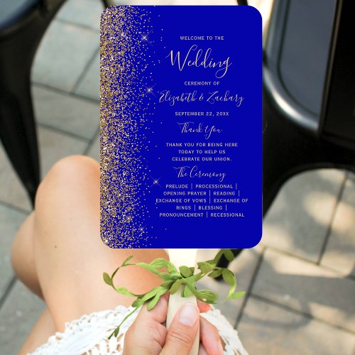 Navy Blue Gold Glitter Edge Wedding Program Hand Fan