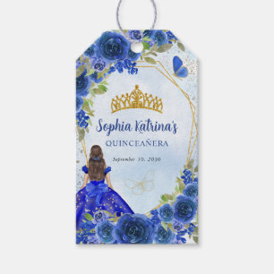 Navy Blue Gold Glitter Floral Princess Tiara Favor Gift Tags