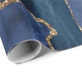 Navy Blue Gold Glitter Foil Marble Geode Agate Wrapping Paper (Roll Corner)
