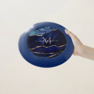 Navy Blue Gold Glitter Frisbee with Custom Name
