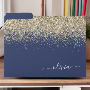 Navy Blue Gold Glitter Girly Monogram File Folder
