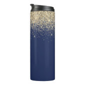 Navy Blue Gold Glitter Girly Monogram Name Thermal Tumbler (Rotated Right)