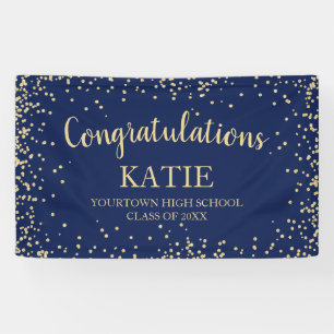 Navy Blue Gold Glitter Graduation Congratulation   Banner