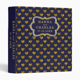 Navy Blue Gold Glitter Heart Pattern Wedding Album 3 Ring Binder