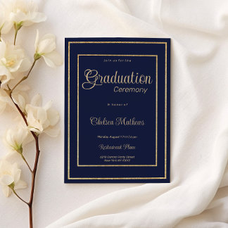 Navy blue gold glitter luxury Graduation Ceremony  Invitation