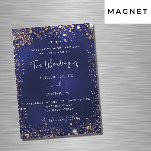 Navy blue gold glitter luxury wedding magnetic invitation