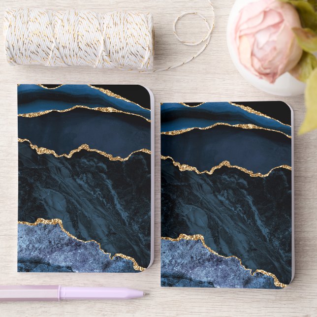 Navy Blue Gold Glitter Marble Foil Vow Books (Wedding)