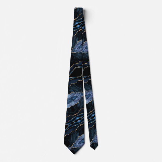Navy Blue Gold Glitter Marble Neck Tie (Front)