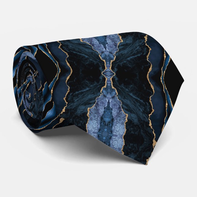 Navy Blue Gold Glitter Neck Tie (Rolled)