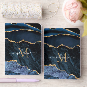 Navy Blue Gold Glitter Personalized Name Letter Foil Vow Books