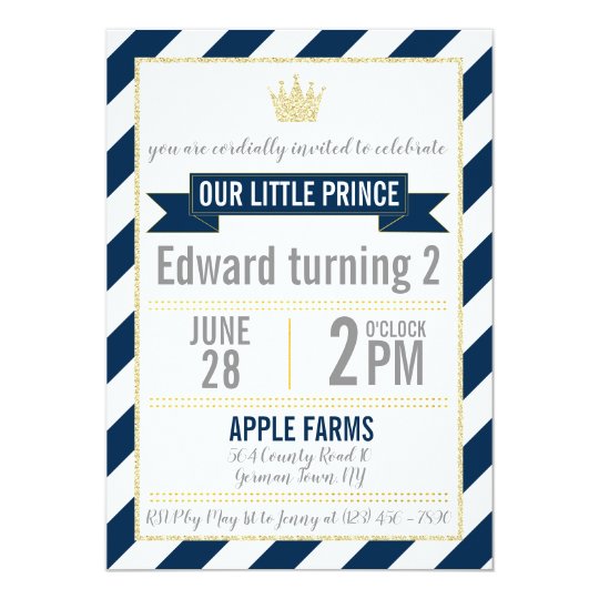 Navy Blue Gold Glitter Prince Birthday Invitation Zazzle Com