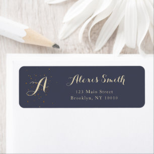 Navy Blue Gold Glitter Return Address Label