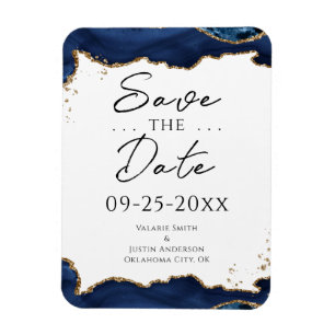 Navy Blue Gold Glitter Save the date Wedding Magnet