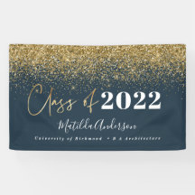 navy blue gold glitter script class of graduation