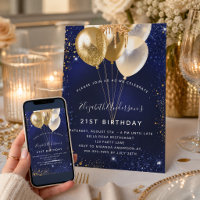 Navy blue gold glitter sparkle balloons birthday